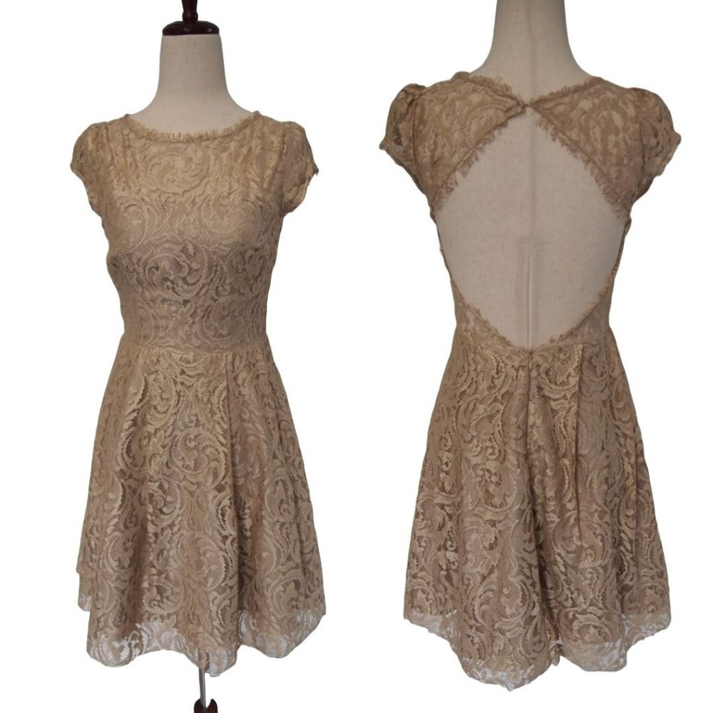 Elegant Lace Beige Dress